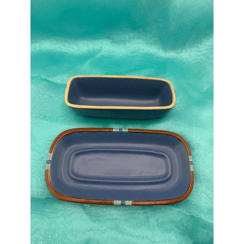 Dansk Mesa Sky Blue Butter Dish with Lid Stoneware Portugal Microwave Safe